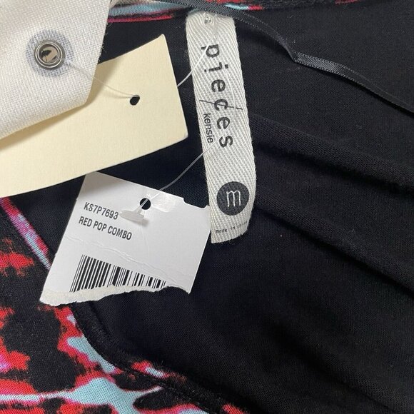 Kensie Pieces NWT Red Pop Combo Dress Sz M Asymmetric Black Rave Disco Abstract - Picture 8 of 14